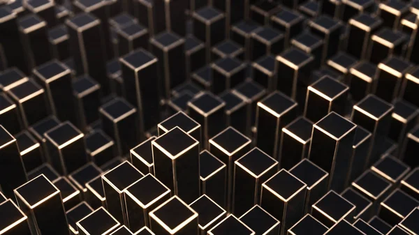 3D render arka plan siyah ve altın kareler üzerinden — Stok fotoğraf