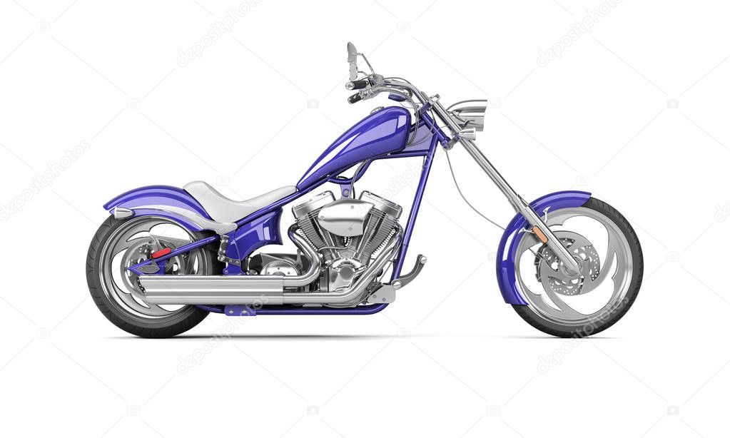 3D render biker motorcycle on a white background