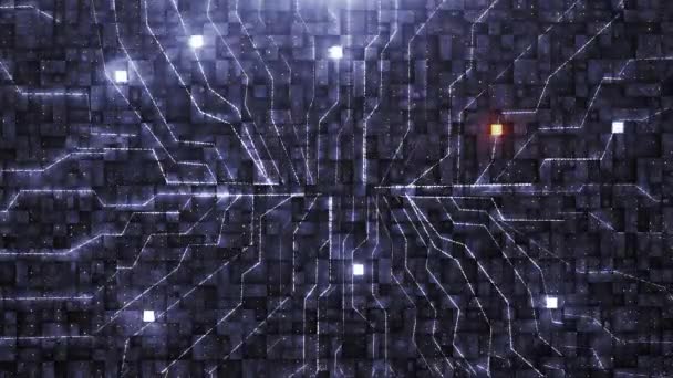 Цифровой фон с неоновой цепью и кубом — стоковое видео