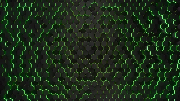 3d render hexagone abstrait avec fond géométrique néon — Photo