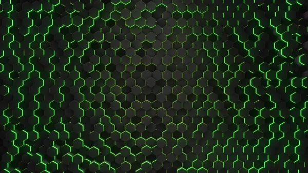 Neon geometri arka plan ile 3D render soyut altıgen — Stok fotoğraf