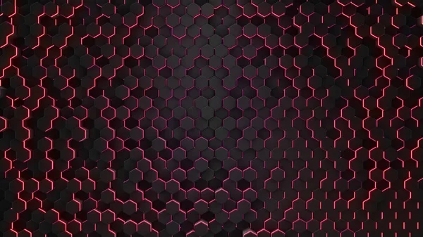 3d render hexágono abstracto con fondo de geometría de neón — Foto de Stock
