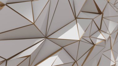3D render beyaz ve altın soyut düşük poli üçgen arka plan