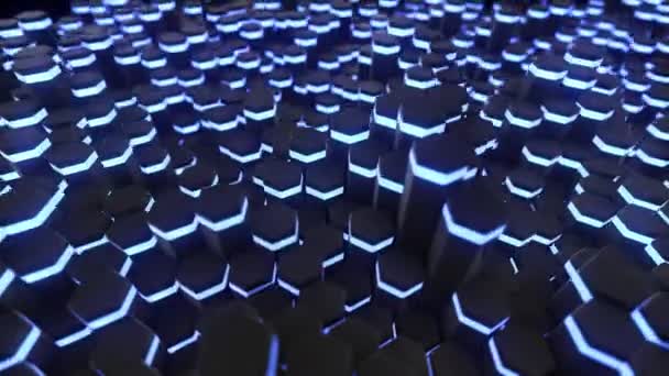Abstracte zeshoek met neon geometrie achtergrond — Stockvideo
