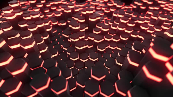 3D rendering abstrakt hexagon med neon geometri bakgrund — Stockfoto