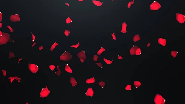 3D render latający płatki róży z na czarnym tle — Zdjęcie stockowe