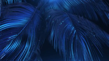 3D render mavi-mor soyut palms glitter ile