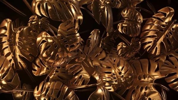 3d rendre des plantes abstraites d'or avec des paillettes — Photo