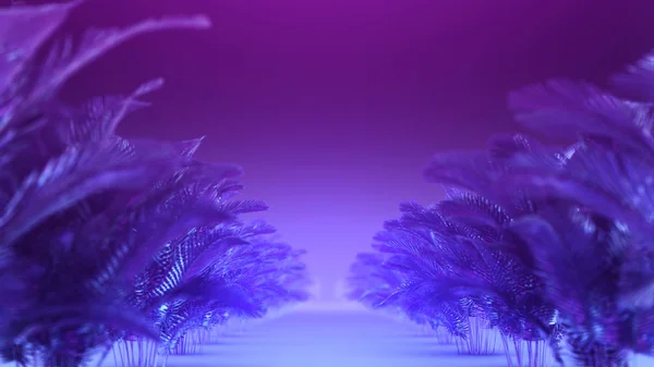 3D render streszczenie korytarza roślin niebiesko fioletowy — Zdjęcie stockowe