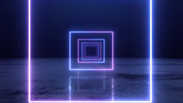 Абстрактный неоновый квадратный тоннель — стоковое видео