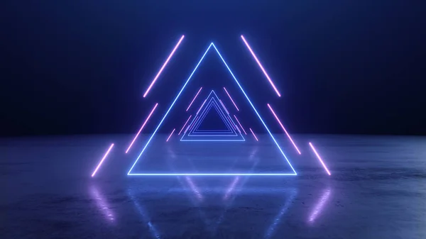 3d render abstract Neon lines triangles tunnel