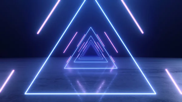 3d render abstract Neon lines triangles tunnel — Zdjęcie stockowe