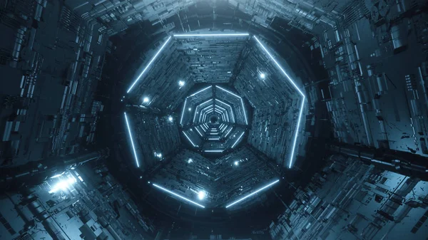 3d render Dijital fütüristik neon tünel soyut