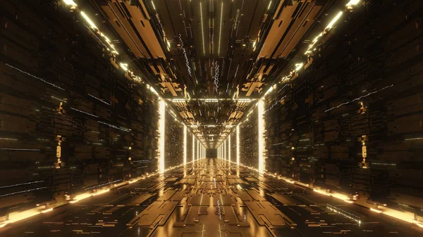 3D Render złoto cyfrowy futurystyczny Neon tunel — Zdjęcie stockowe
