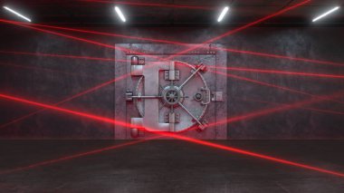 3d render Banka bir lazer sistemi tarafından korunuyor