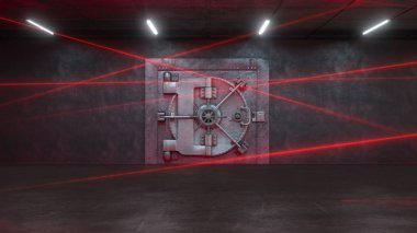 3d render Banka bir lazer sistemi tarafından korunuyor