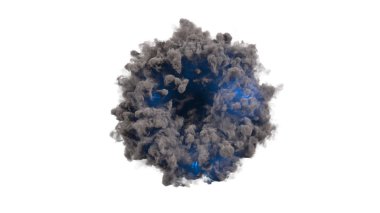 Beyaz arka plan üzerinde mavi flaş ile 3d render portal duman halkası