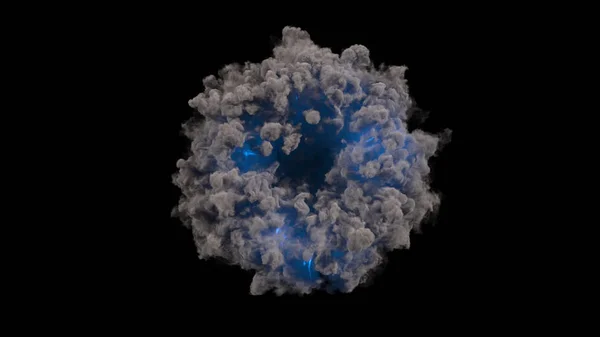 3D Render Portal rök ring med blå blixt på svart bakgrund — Stockfoto