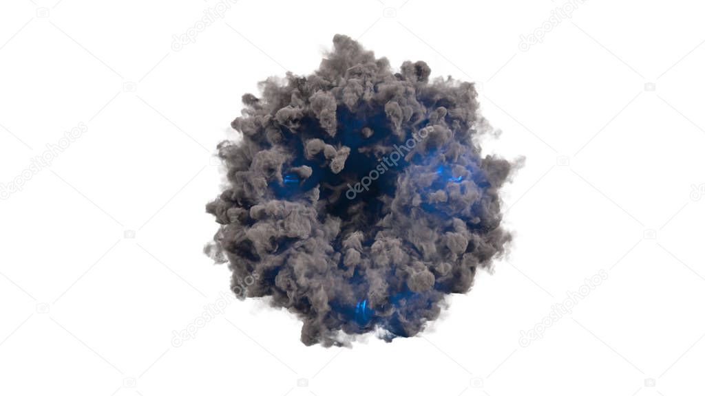 3d render portal smoke ring with blue flash on white background