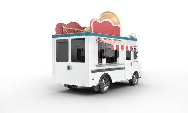 Beyaz bir arka plan üzerinde bir dondurma van 3d render