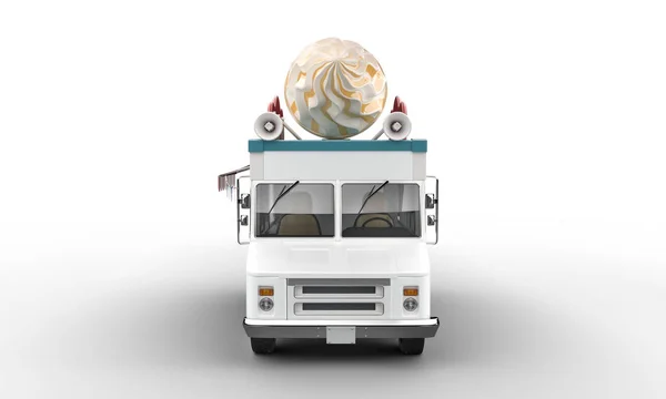 3D representación de una furgoneta de helado sobre un fondo blanco —  Fotos de Stock