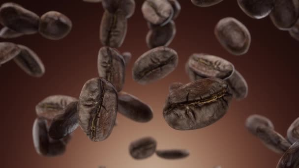 Falling coffee grains on a brown background — Stock Video