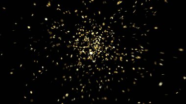 Siyah bir arka plan üzerinde altın konfeti patlaması
