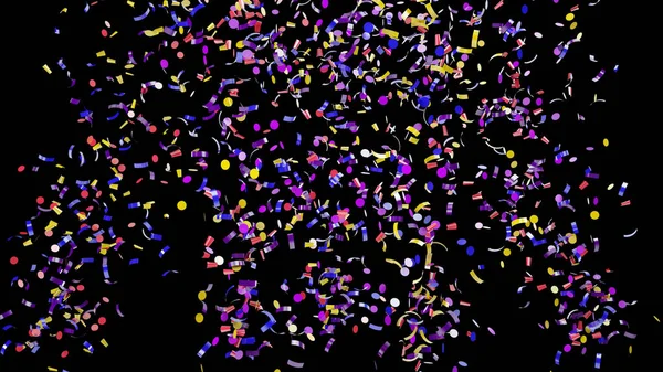 Een fontein van kleurrijke confetti vallen op de vloer op een zwarte achtergrond — Stockfoto