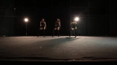 Burlesque kızlar iki beyefendi önünde dans