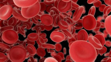 3d siyah arka plan üzerinde arterler üzerinden uçan Kan hücreleri render