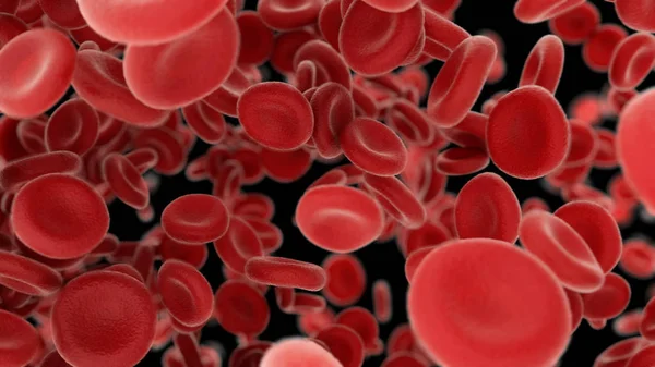 3D-Rendering-Blutzellen fliegen durch Arterien auf schwarzem Hintergrund — Stockfoto