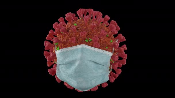 Coronavirus mit medizinischer Maske mit Alphakanal — Stockvideo