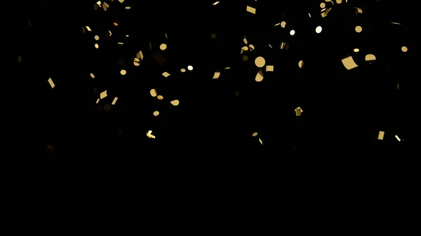Confettis dorés tombants sur un fond noir — Photo