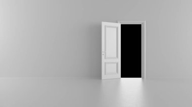 3D, siyah arka plandaki parlak bir odada kapıyı açar.