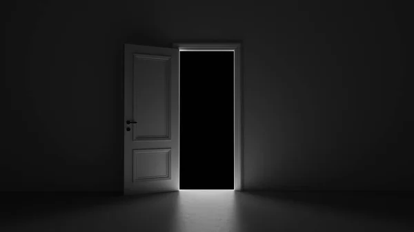 3d render open door in dark room on a black background — Stock Photo, Image