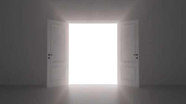 3D återger öppen dörr lysa i mörkt rum — Stockfoto