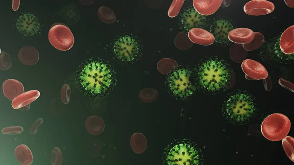 3D Rendering fliegender Blutzellen mit Coronavirus — Stockfoto