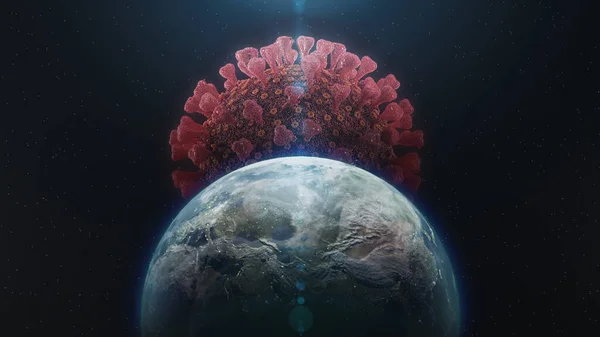 Rendendo 3d Coronavirus che copre la terra nello spazio — Foto Stock