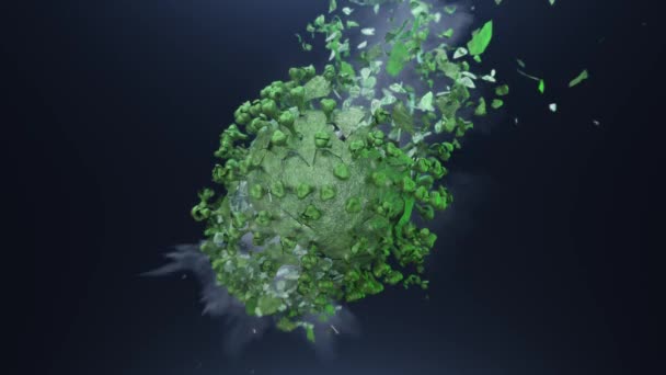녹색 코로나 바이러스 파편들 이 폭발하는 모습 — 비디오