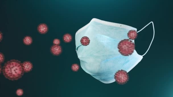 Vliegende coronavirus beat en vliegen van het masker om te beschermen — Stockvideo