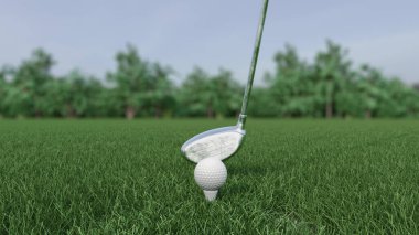 3D render golf sopası golf topuna çarpıyor