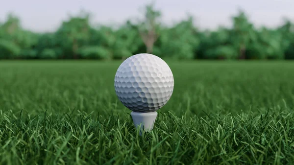 3d render uma bola de golfe fica no gramado — Fotografia de Stock