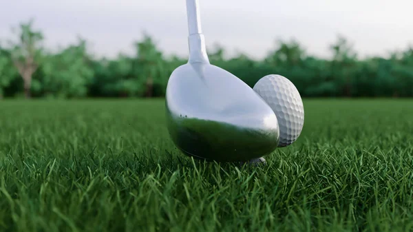 3D render golf sopası golf topuna çarpıyor — Stok fotoğraf