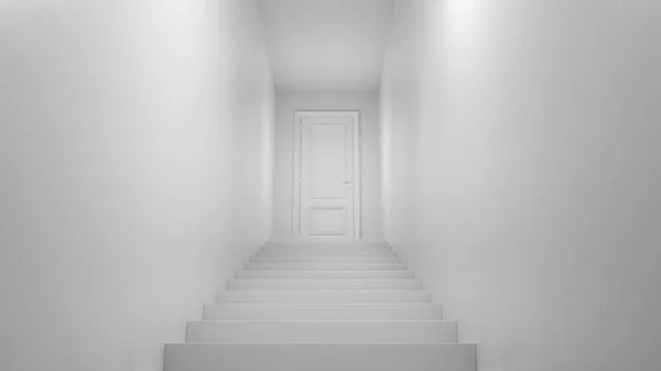 3d render door with steps in a bright room — Stock Photo, Image