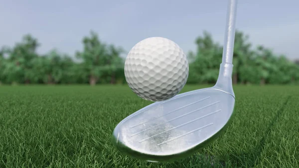 3Dレンダリングゴルフクラブは、ゴルフボールを打つ — ストック写真