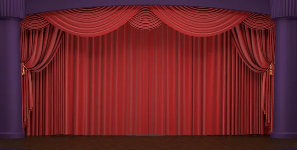 Theater stage with velvet red curtains in a studio — Stock Photo, Image