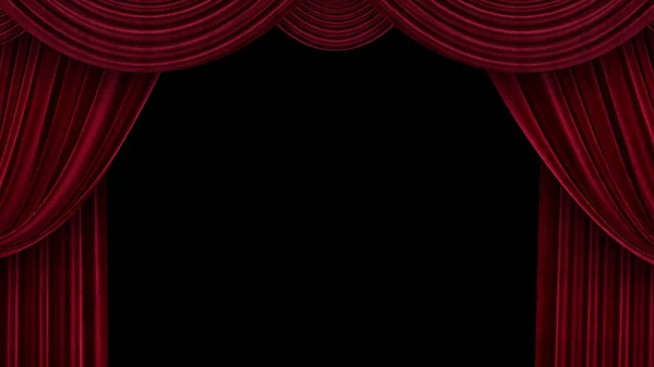 Open theater velvet curtains on black background — Stock Photo, Image