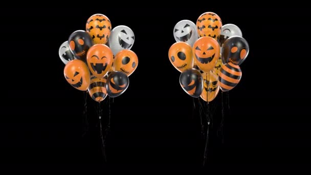 Schleife Bündel Luftballons mit halloween-Textur mit Alphakanal — Stockvideo