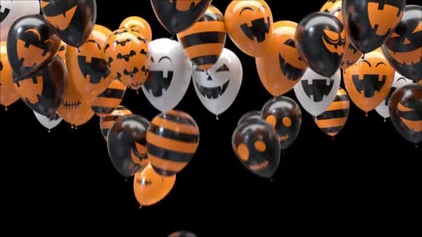 Palloncini di Halloween che colpiscono il soffitto con canale alfa — Video Stock