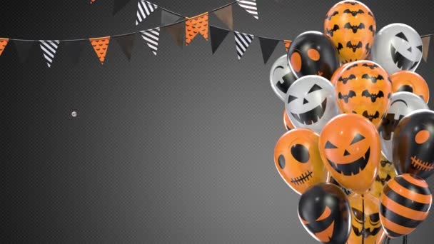 Gray gradient background of halloween balloons hanging flags on a rope — Stock Video